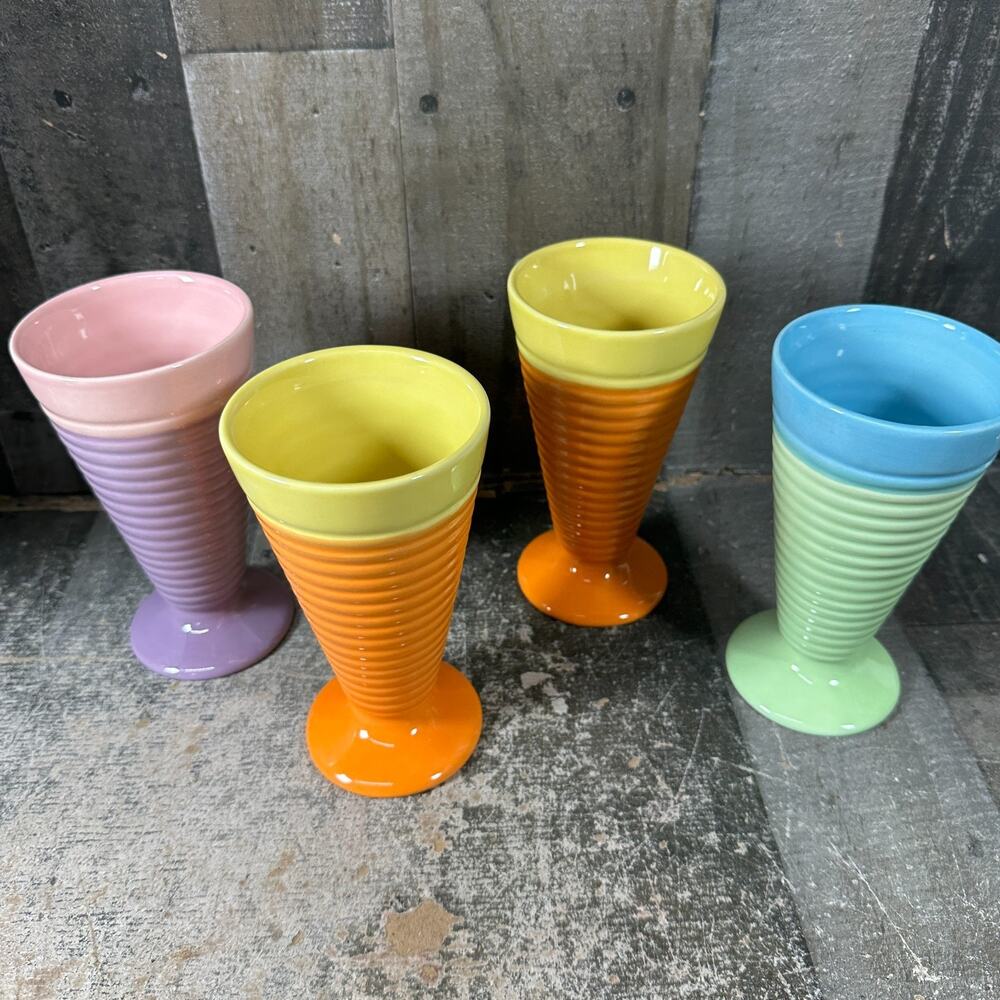 4pc Trise Stoneware Tapered Parfait Dessert Cups Pastel Colors Vintage